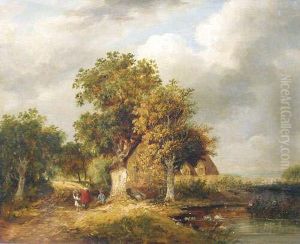 Figures On A Country Lane By A Cottage