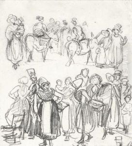 Figure Studies For Marketscenes by Richard Parkes Bonington