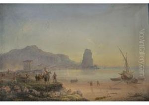 Mittelmeerlandschaft Mit 
Historischer Szenerie Der Italienischenbefreiungskriege Unter Garibaldi by Carlo Bossoli