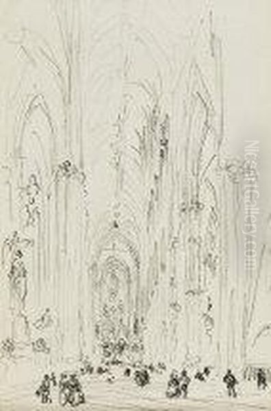 "londra, Interno Della Cattedrale Di Westminster" (sul Retro Cinque Disegni A Matita) - view 1