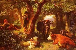 Waldmotiv Mit Kuhen (Forest scene with cows) by Friedrich Johann Voltz