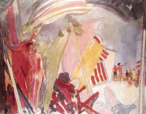 Beach with Parasols c. 1938 by Janos Vaszary