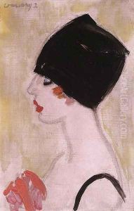 Woman in Profile with Black Turban by Janos Vaszary