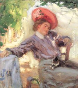 Portrait of a Woman Woman with Cat 1906 by Janos Vaszary