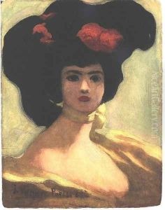Woman of Black Hat 1894 by Janos Vaszary