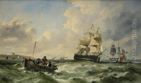 Warships And Fishing Boats In The Channel Off The South Coast - view 1
