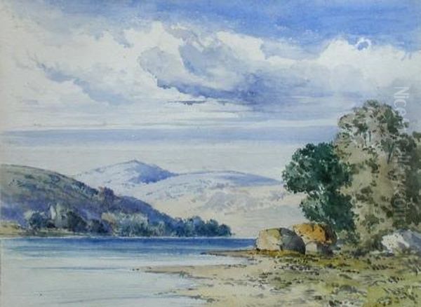 Scottish Landscape With A Loch And A Ruined Castle - view 1