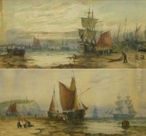 Coastal Scenes With Fishermen By Their Boats