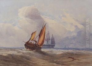 Sailing Barrge And Naval Frigate In A Stiffbreeze