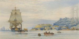A Steam Tug Towing A Man O' War Off The Portsmouth Coastline