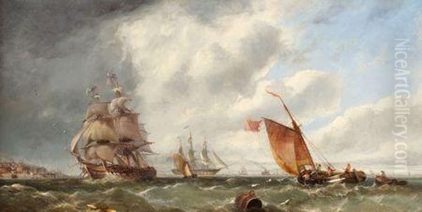 Busy Shipping Lane Off A Coastal Town - view 1