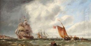 Busy Shipping Lane Off A Coastal Town by John Callow
