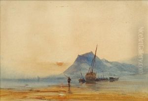 Coastal Scene At Duskwith Beached Fishing Boats by John Callow