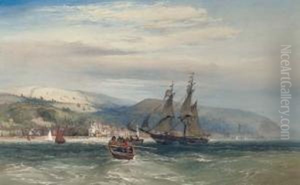 A Ship In A Harbour With Rowing Boats And Yachts, A Coastal Town And Fortress Beyond - view 1