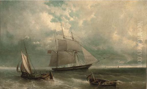 A British Merchantman Amidst Other Fishing Craft In Coastal Waters - view 1