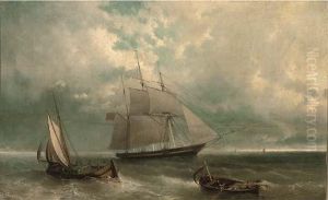 A British Merchantman Amidst Other Fishing Craft In Coastal Waters thumbnail