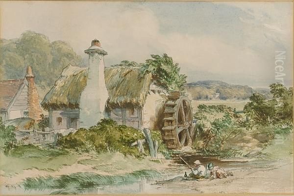 Children Fishing A Mill Stream - view 1