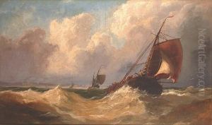 Coasters Reducing Sail In A Heavy Swell Offshore