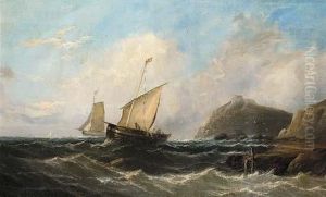 Fishermen Hauling In Their Nets Off A Rocky Headline by John Callow