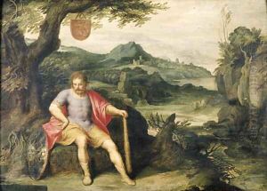 Hercules seated at the foot of a tree in a landscape