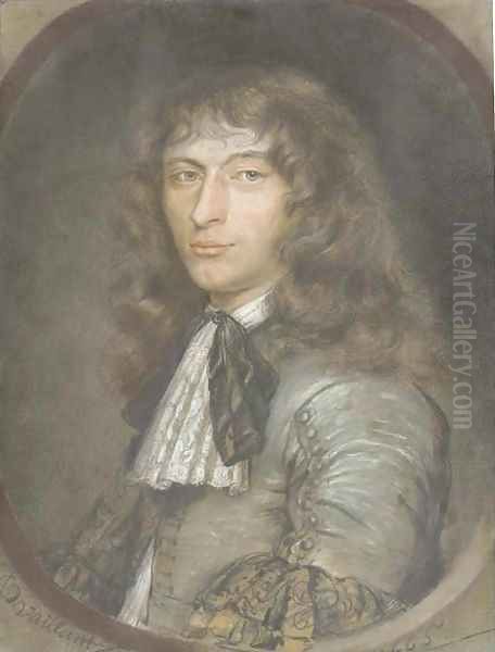 Portrait of a young gentleman, half-length, in a grey costume with lace jabot and black ribbon, in a feigned oval - view 1