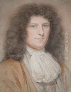 Portrait d'un jeune homme portant un costume beige et une chemise à jabot by Bernard Vaillant