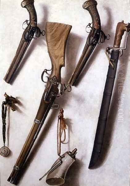 Trompe LOeil with Rifles, Sword and Gunpowder Horn - view 1