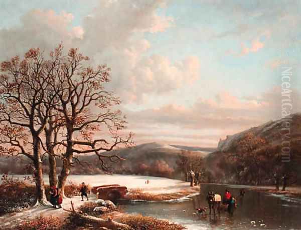 Figures crossing a frozen river - view 1