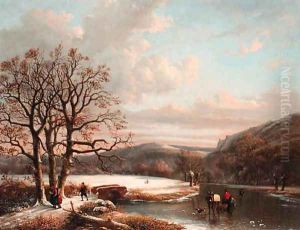 Figures crossing a frozen river
