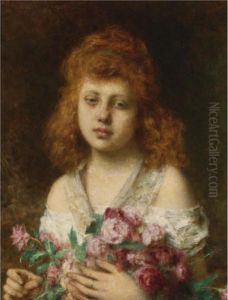 Auburn Haired Beauty Holding Red Roses