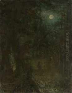 Park In Moonlight by Alexei Alexeivich Harlamoff