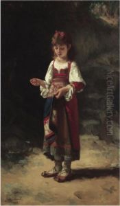 Young Girl Sewing by Alexei Alexeivich Harlamoff