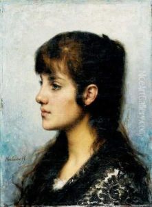 Portrait De Jeune Fille by Alexei Alexeivich Harlamoff