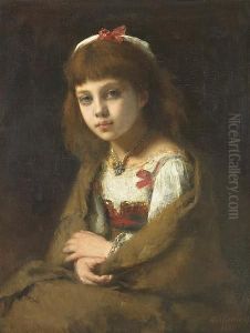 A Portrait Of A Young Girl With A Pearl Necklace by Alexei Alexeivich Harlamoff