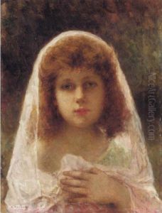 Young Girl In A Pink Veil by Alexei Alexeivich Harlamoff