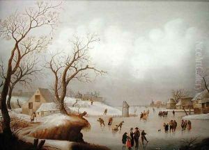 Winter Landscape with Figures Skating