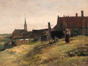 A family before a farm house, Zandvoort