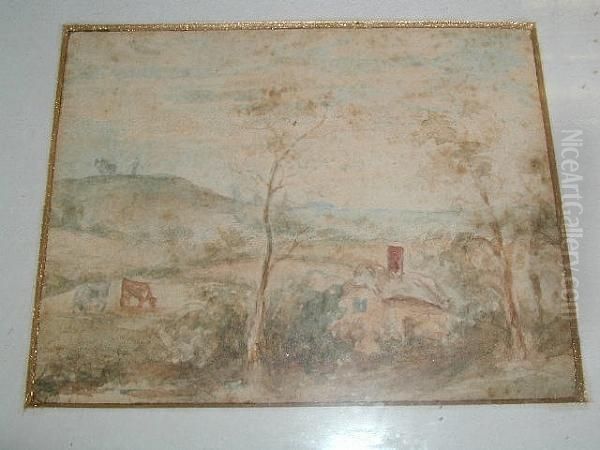 Cattle By A Cottage In An Extensive Landscape - view 1