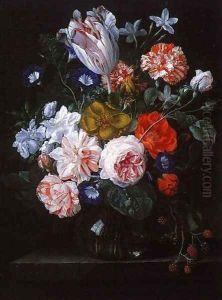 A Tulip, Carnations, and Morning Glory in a Glass Vase by Nicolaes van Veerendael