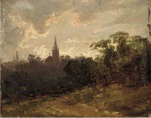 A Wooded Landscape With A Church Beyond by Thomas Gainsborough