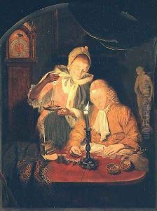 Couple counting money by candlelight, 1779 Couple counting money by candlelight, 1779