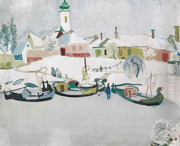 Village at the Bank of a Frozen River - view 1