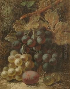 Still Life Of Grapes, Goosberries And A Plum On A Mossy Bank