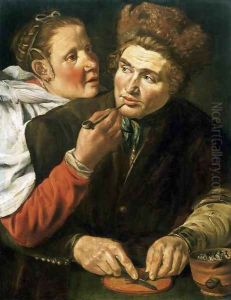 A Man Cutting Tobacco by Werner Jacobsz. van den Valckert