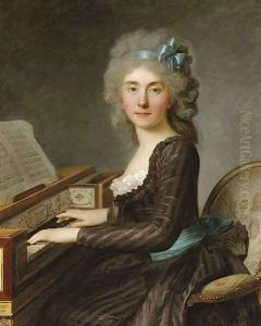 Portrait of Mademoiselle Rouille, three-quarter-length, at the pianoforte by Antoine Vestier