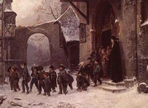 Snow Scene: Children Leaving School, c.1853 by Marc Louis Benjamin Vautier