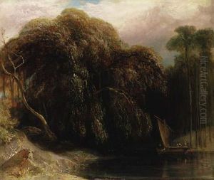 V Wooded River Landscape With A 
Tiger Stalking A Fishing Boat Inthe Sunderbans, East Bengal