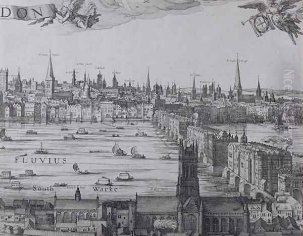 Panorama of London and the Thames, part three showing Southwark, London Bridge and the churches in the City, c.1600 - view 1