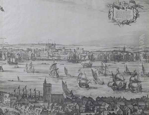 Panorama of London and the Thames, part four showing the Tower and the Church of St. Olave, c.1600 - view 1