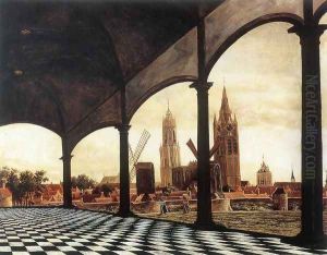 A View of Delft through an Imaginary Loggia 1663 by Daniel Vosmaer